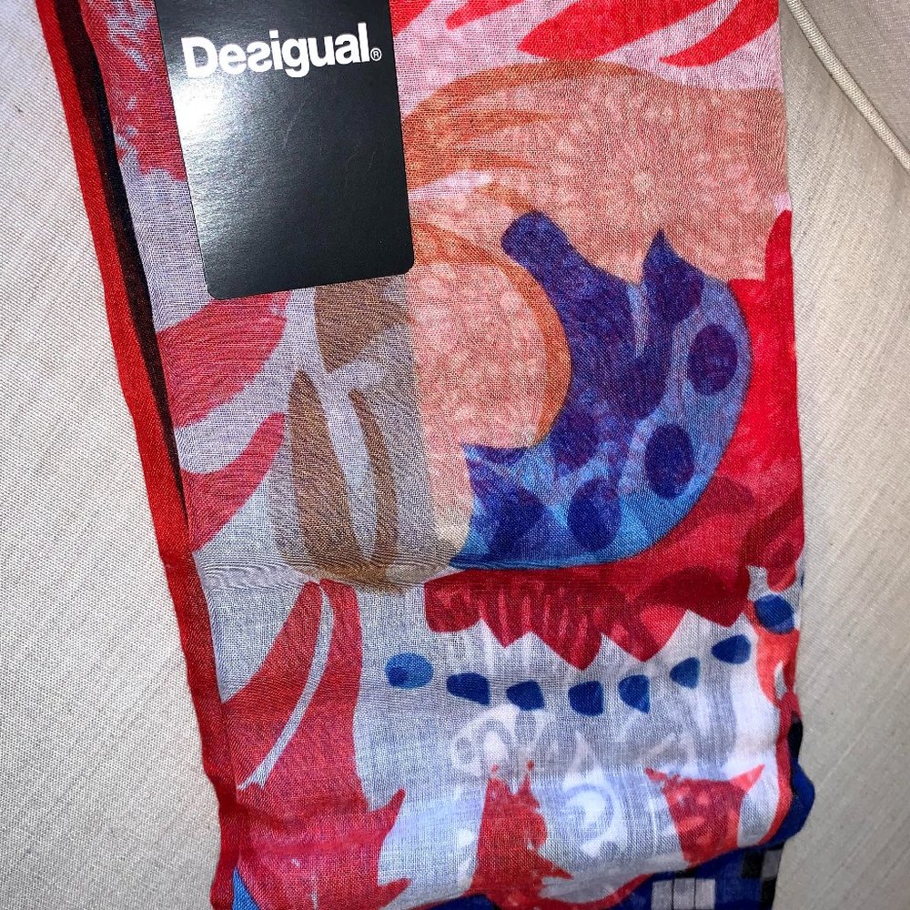 DESIGUAL Scarf Blue Red White NWT